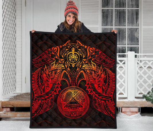American Samoa Polynesian Premium Quilt - American Samoa Seal Turtle Manta Ray Red Style