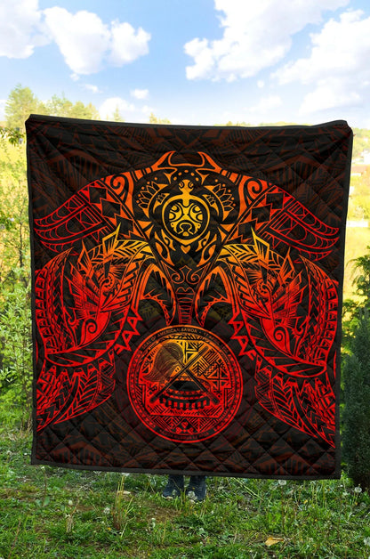 American Samoa Polynesian Premium Quilt - American Samoa Seal Turtle Manta Ray Red Style