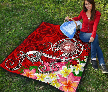 American Samoa Polynesian Premium Quilt - Turtle Plumeria (Red)