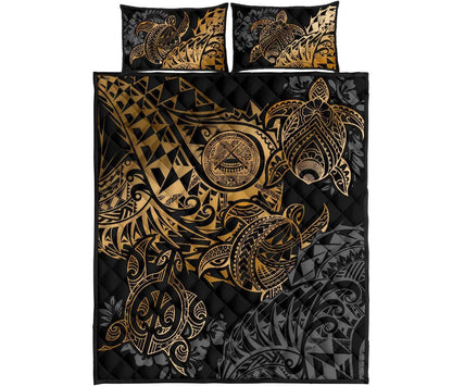 American Samoa Polynesian Quilt Bed Set - American Samoa Gold Seal Turtle