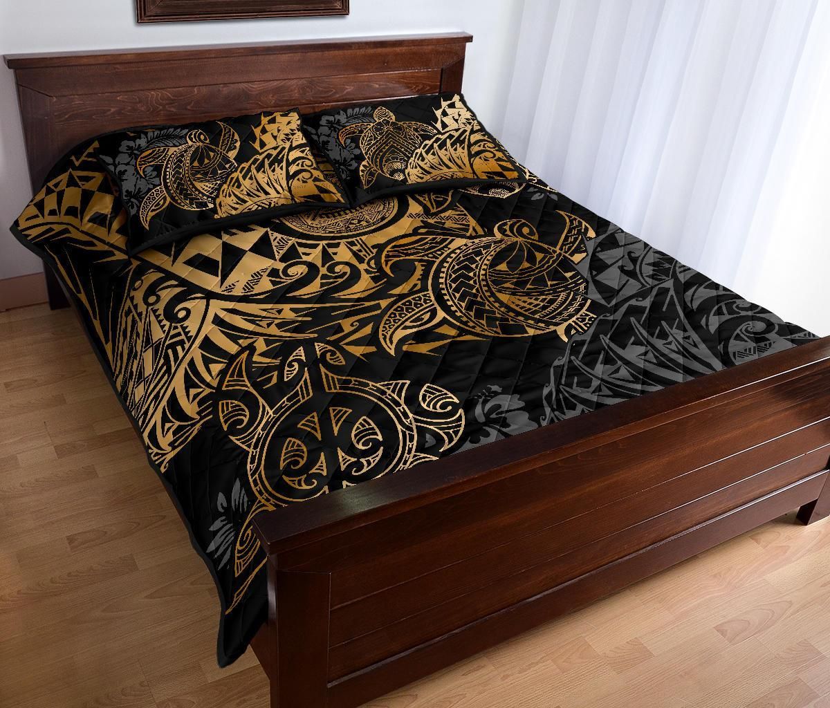 American Samoa Polynesian Quilt Bed Set - American Samoa Gold Seal Turtle
