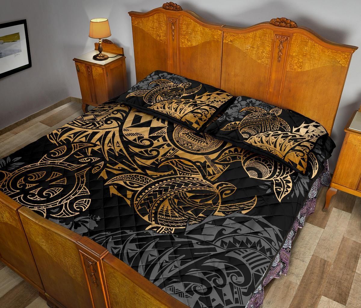American Samoa Polynesian Quilt Bed Set - American Samoa Gold Seal Turtle