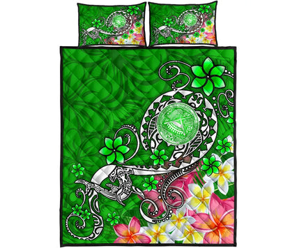 American Samoa Polynesian Quilt Bed Set - Turtle Plumeria (Green)