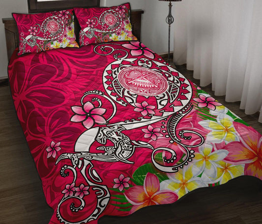 American Samoa Polynesian Quilt Bed Set - Turtle Plumeria (Pink)