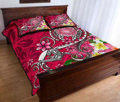 American Samoa Polynesian Quilt Bed Set - Turtle Plumeria (Pink)
