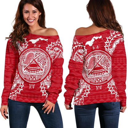 American Samoa Polynesian Shoulder Sweater Map Red White