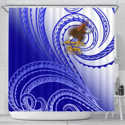 American Samoa Polynesian Shower Curtain - Bald Eagle (Blue)