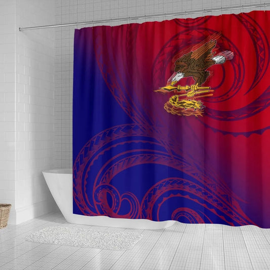American Samoa Polynesian Shower Curtain - Bald Eagle (Blue - Red)