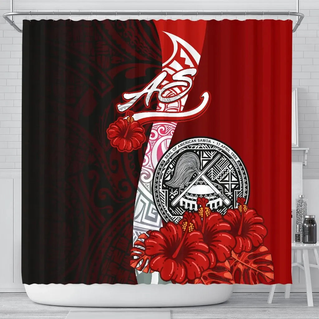 American Samoa Polynesian Shower Curtain - Coat Of Arm With Hibiscus