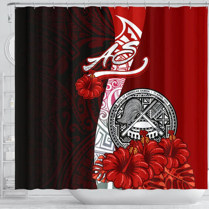 American Samoa Polynesian Shower Curtain - Coat Of Arm With Hibiscus