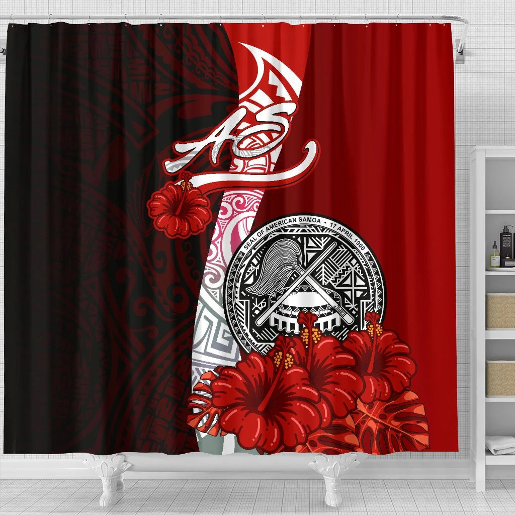 American Samoa Polynesian Shower Curtain - Coat Of Arm With Hibiscus