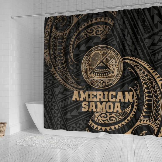 American Samoa Polynesian Shower Curtain - Gold Tribal Wave