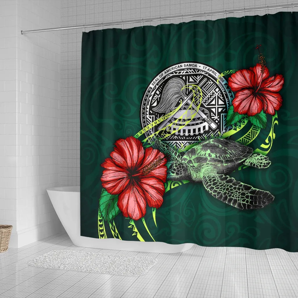 American Samoa Polynesian Shower Curtain - Green Turtle Hibiscus