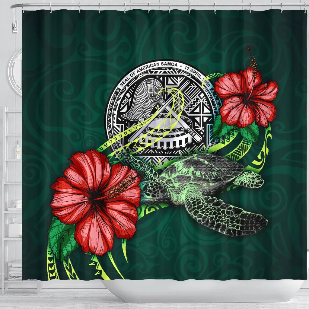 American Samoa Polynesian Shower Curtain - Green Turtle Hibiscus