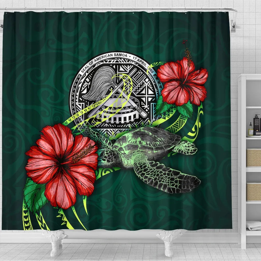 American Samoa Polynesian Shower Curtain - Green Turtle Hibiscus