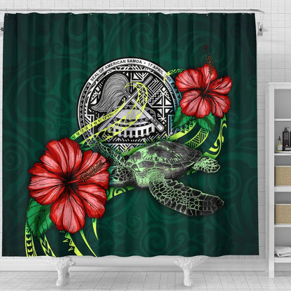 American Samoa Polynesian Shower Curtain - Green Turtle Hibiscus