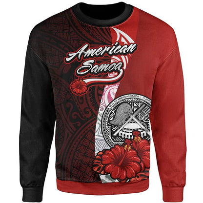 American Samoa Polynesian Sweatshirt - Coat Of Arm With Hibiscus