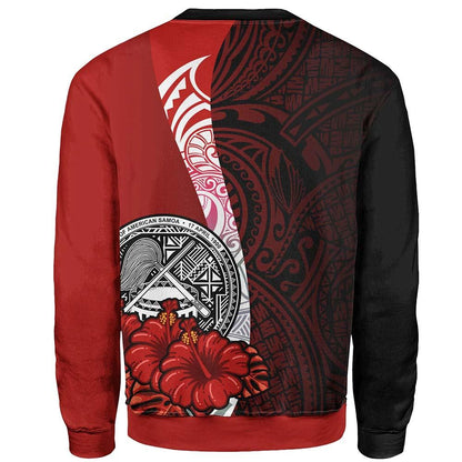 American Samoa Polynesian Sweatshirt - Coat Of Arm With Hibiscus