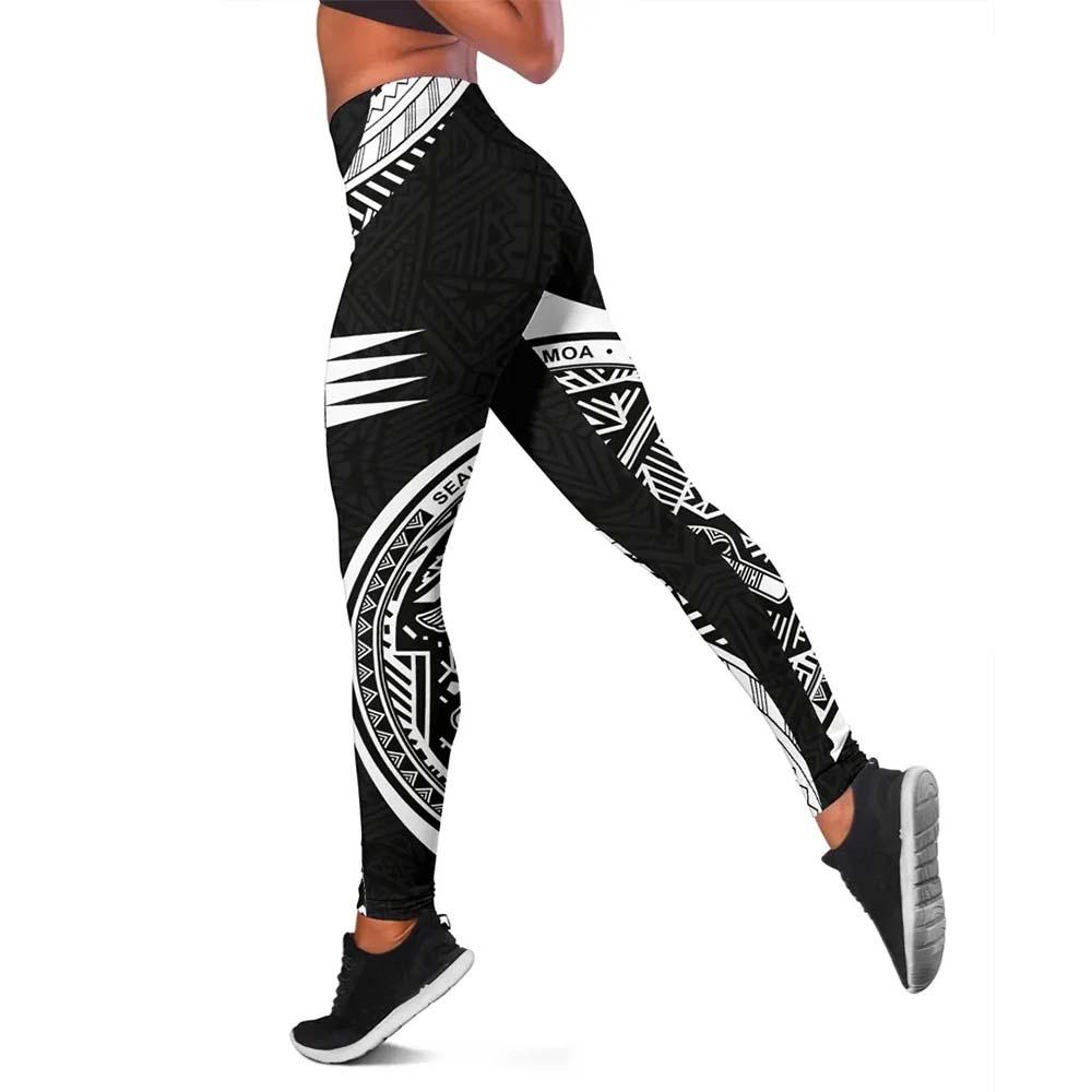 American Samoa Polynesian Women Legging - Black Armor Tattoo