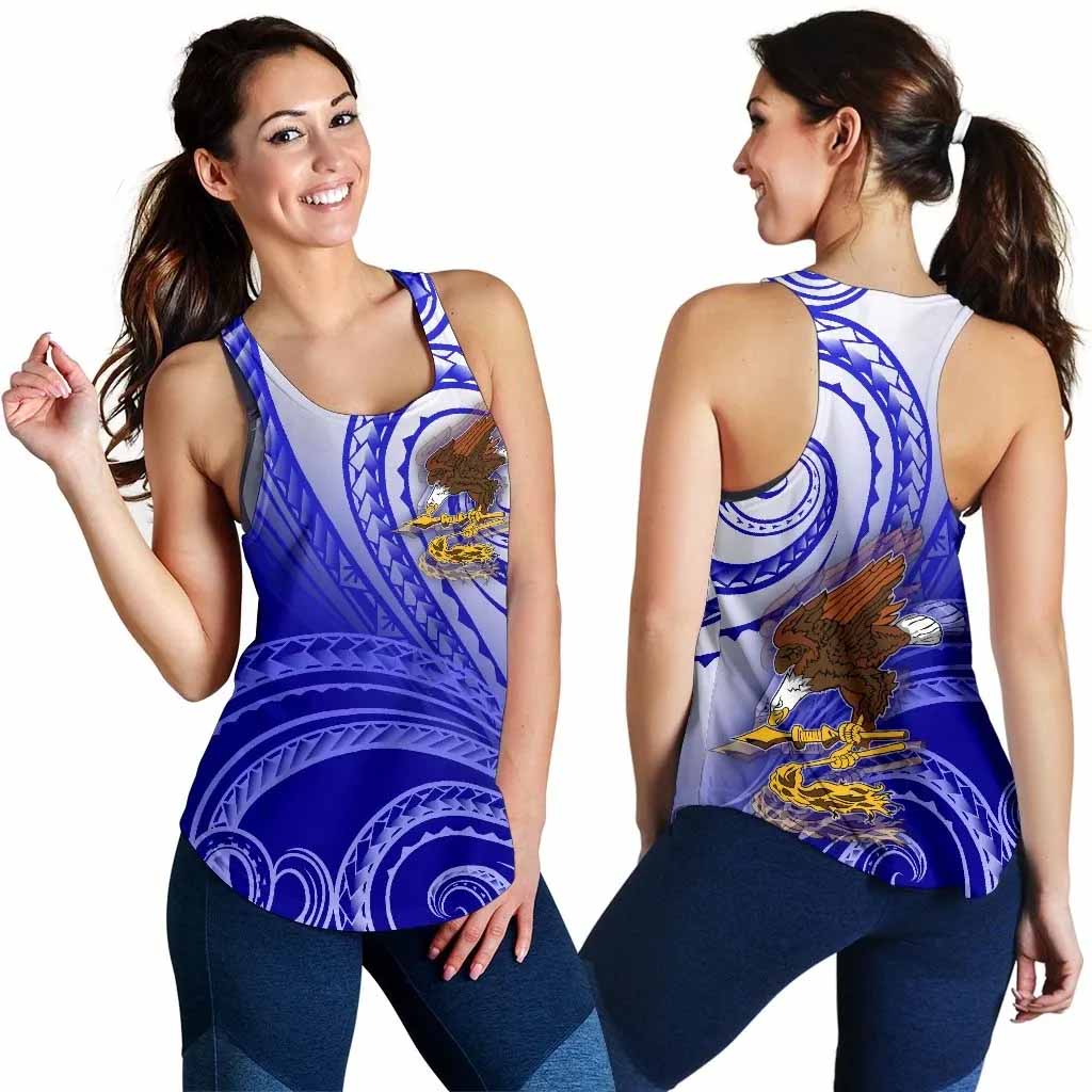 American Samoa Polynesian Women Racerback Tank - Bald Eagle (Blue)