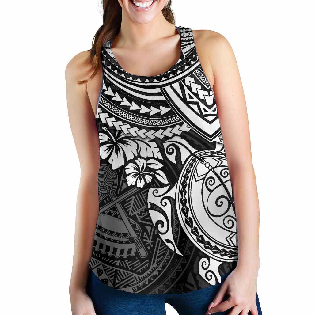 American Samoa Polynesian Women Racerback Tank - Black Turtle