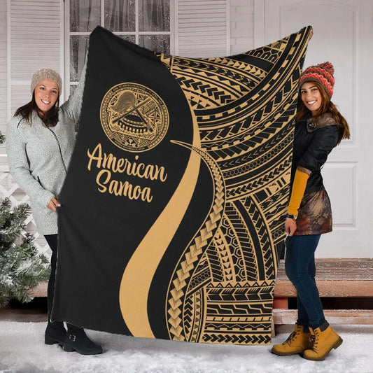 American Samoa Premium Blanket - Gold Polynesian Tentacle Tribal Pattern