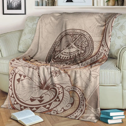 American Samoa Premium Blanket - Hibiscus Flowers Vintage Style