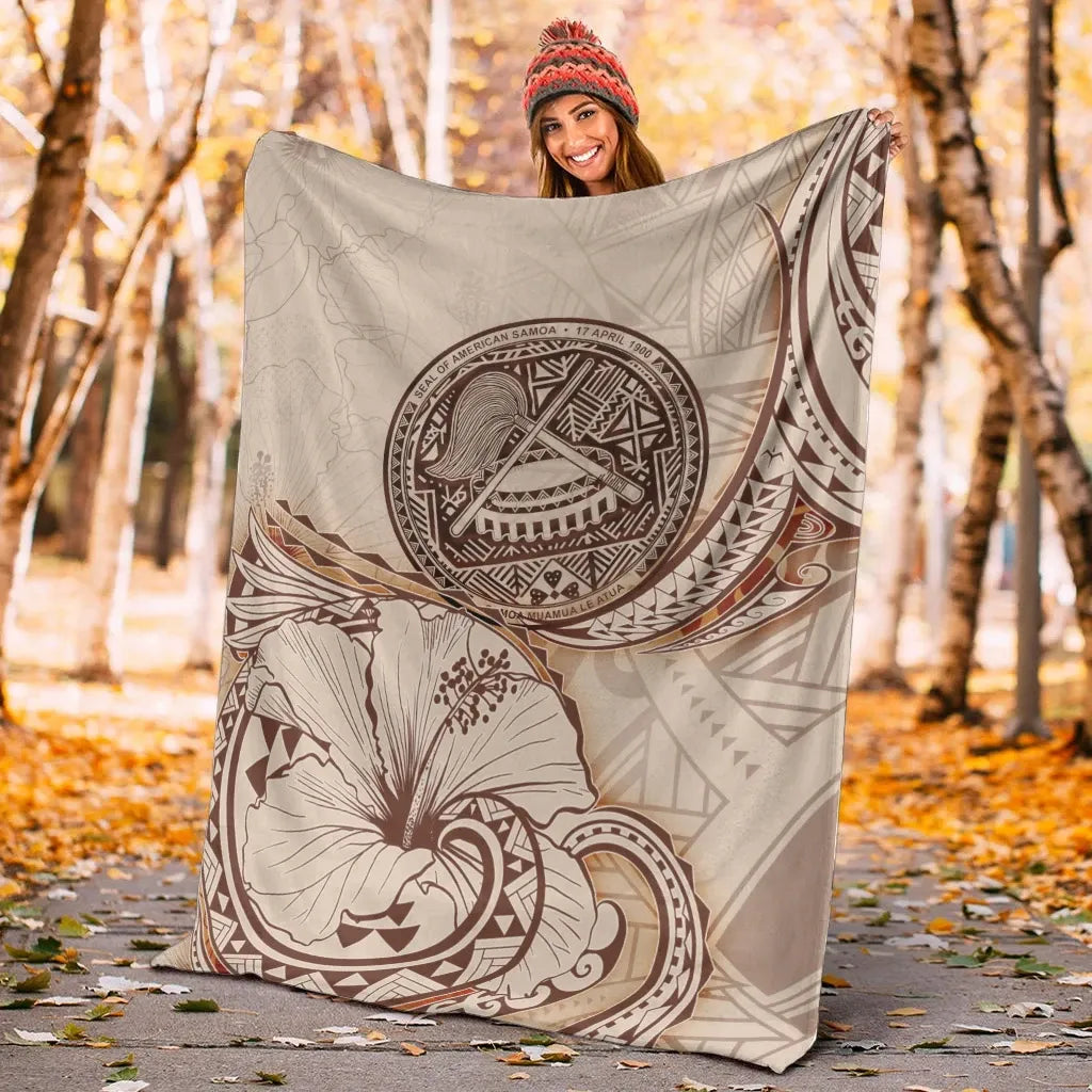 American Samoa Premium Blanket - Hibiscus Flowers Vintage Style