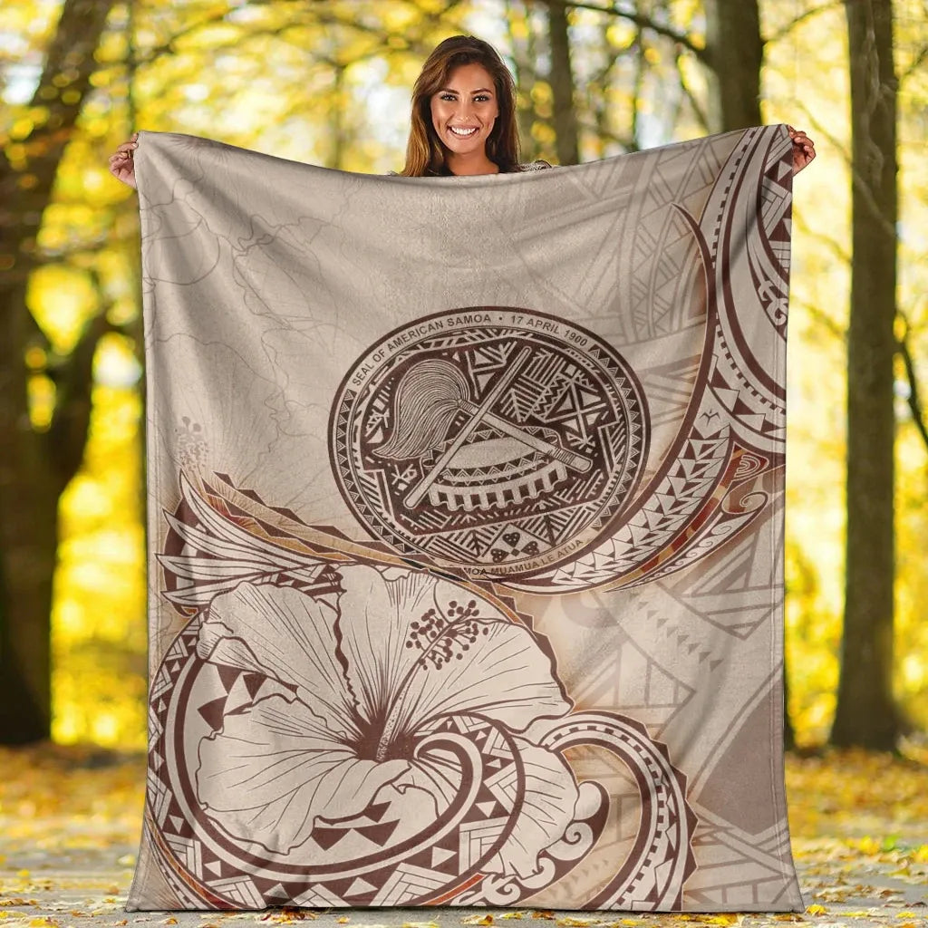 American Samoa Premium Blanket - Hibiscus Flowers Vintage Style