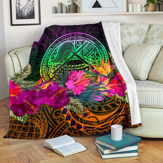 American Samoa Premium Blanket - Summer Hibiscus