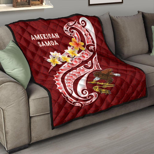 American Samoa Premium Quilt - AS Seal  Polynesian Patterns Plumeria