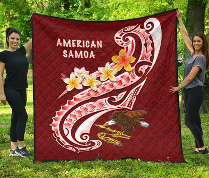 American Samoa Premium Quilt - AS Seal  Polynesian Patterns Plumeria