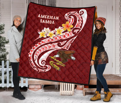 American Samoa Premium Quilt - AS Seal  Polynesian Patterns Plumeria