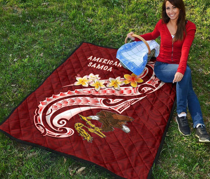 American Samoa Premium Quilt - AS Seal  Polynesian Patterns Plumeria