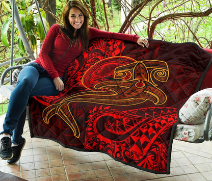American Samoa Premium Quilt - Red Shark Polynesian Tattoo