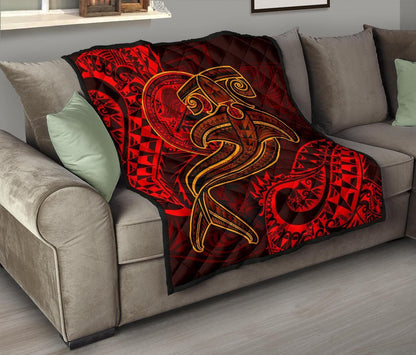 American Samoa Premium Quilt - Red Shark Polynesian Tattoo
