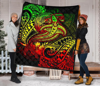 American Samoa Premium Quilt - Reggae Shark Polynesian Tattoo