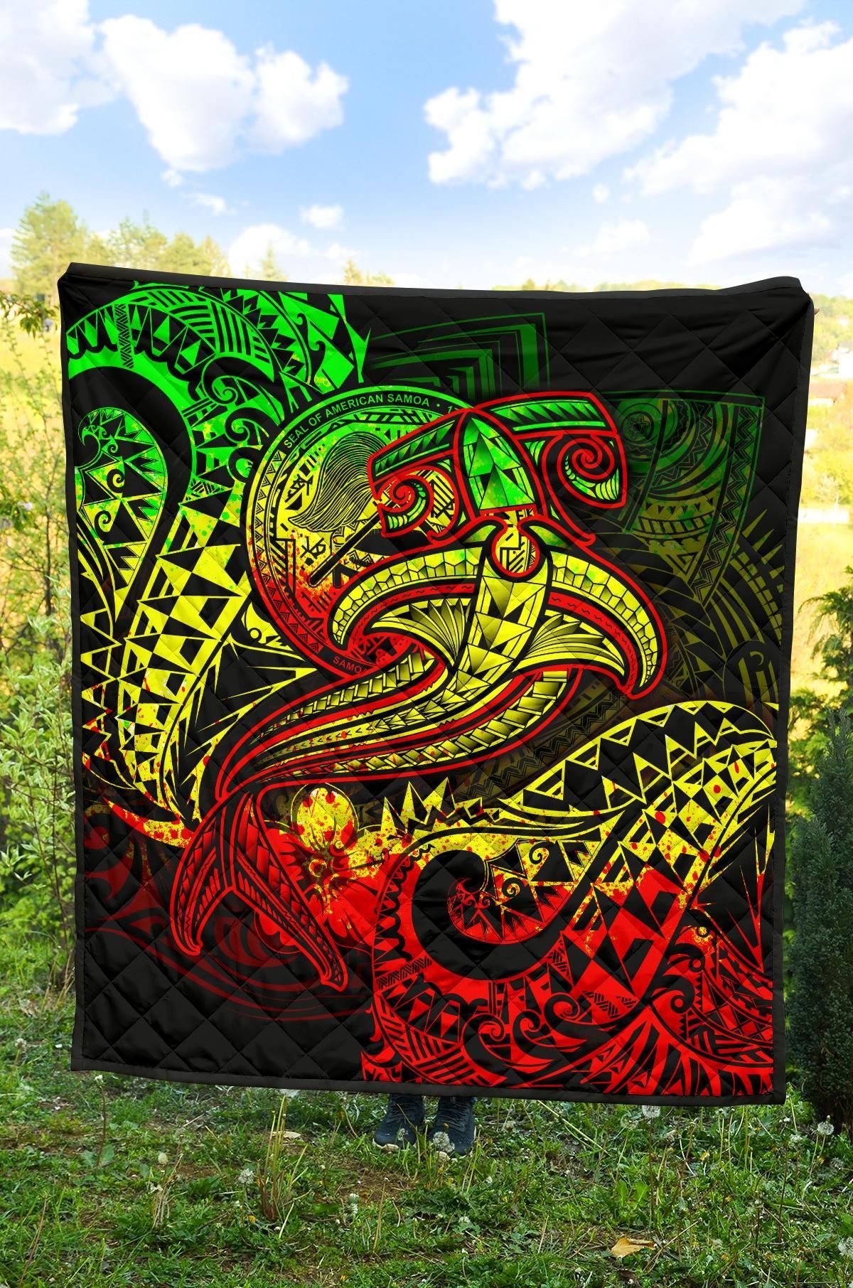 American Samoa Premium Quilt - Reggae Shark Polynesian Tattoo