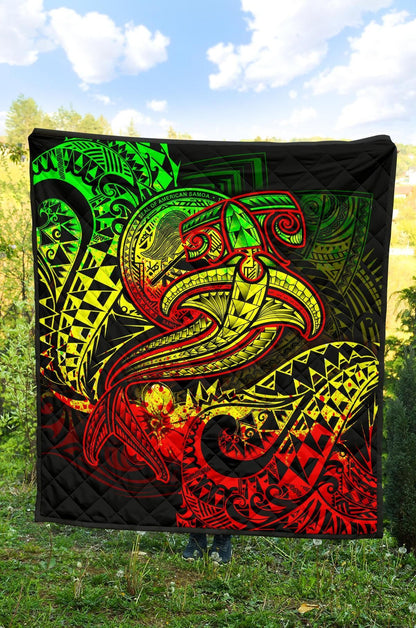 American Samoa Premium Quilt - Reggae Shark Polynesian Tattoo