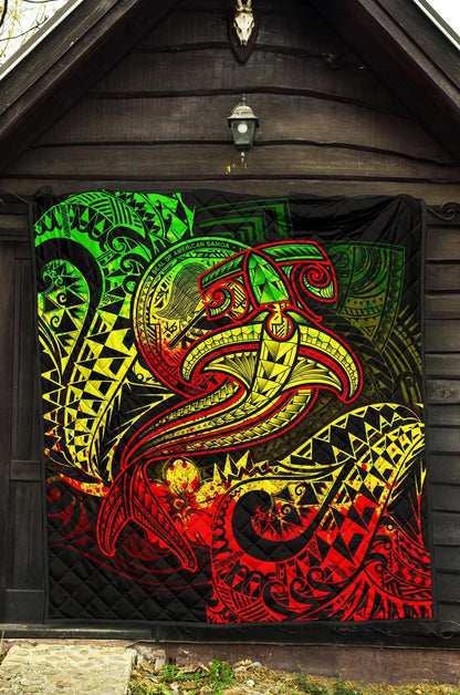 American Samoa Premium Quilt - Reggae Shark Polynesian Tattoo