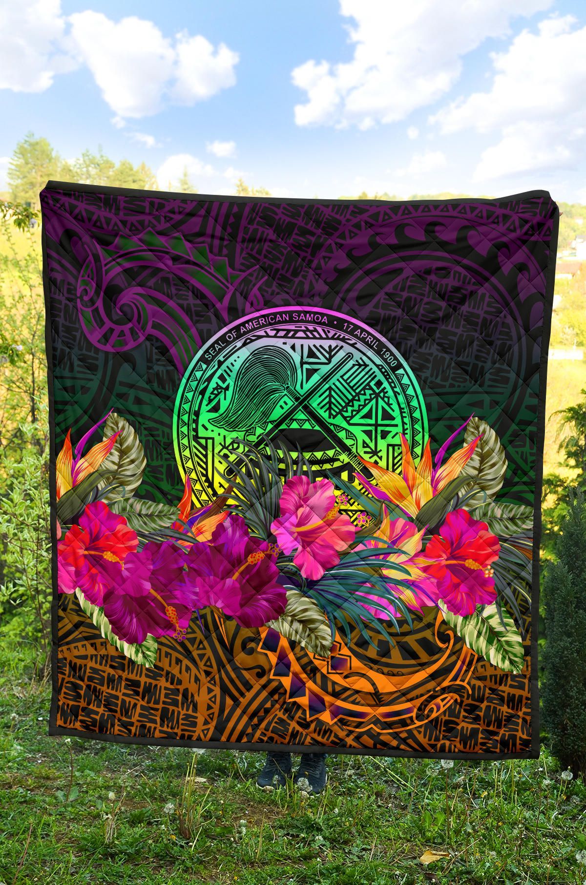 American Samoa Premium Quilt - Summer Hibiscus