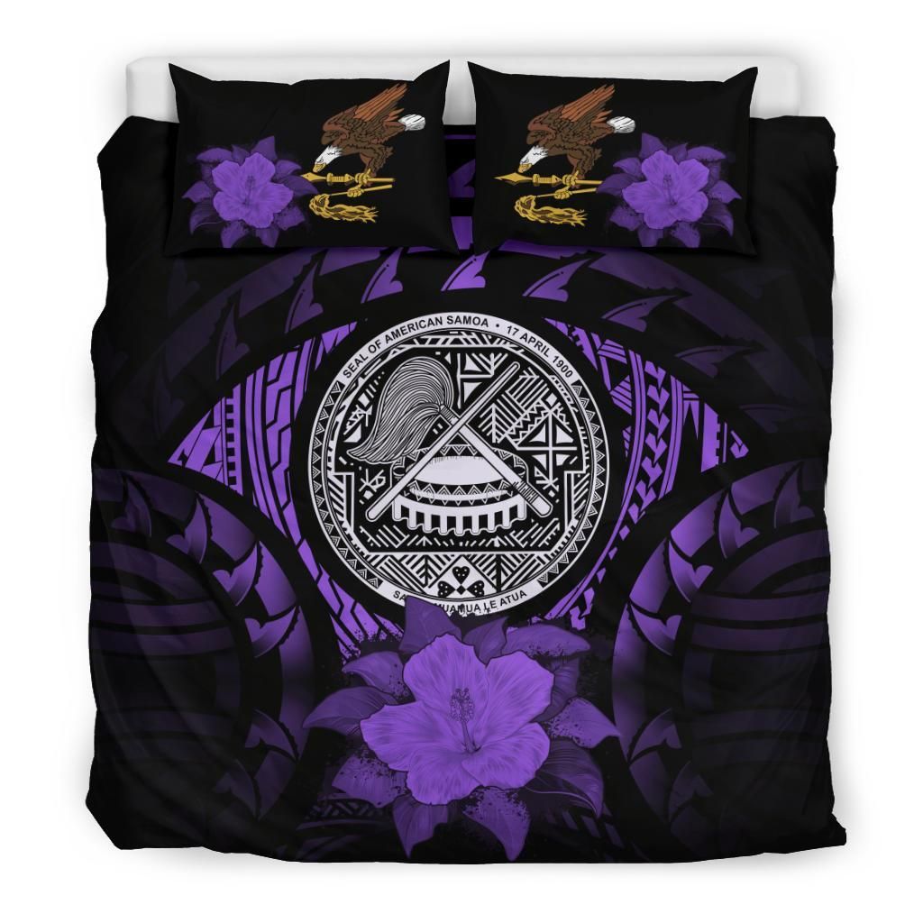 American Samoa Duvet Cover Set - American Samoa Seal & Purple Hibiscus