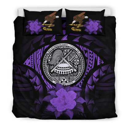 American Samoa Duvet Cover Set - American Samoa Seal & Purple Hibiscus