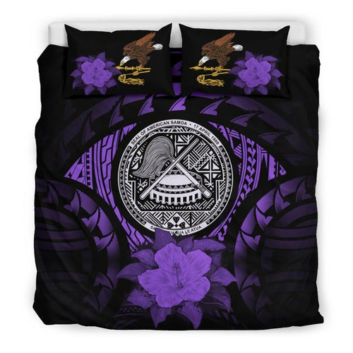 American Samoa Duvet Cover Set - American Samoa Seal & Purple Hibiscus