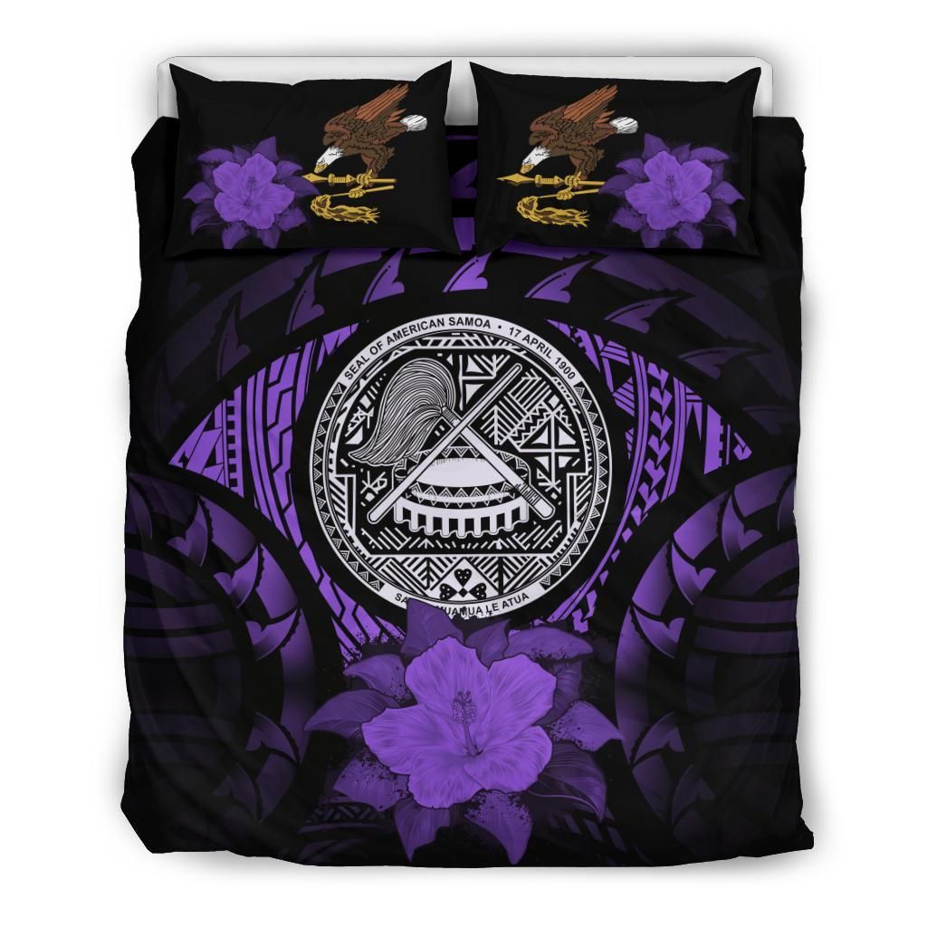 American Samoa Duvet Cover Set - American Samoa Seal & Purple Hibiscus
