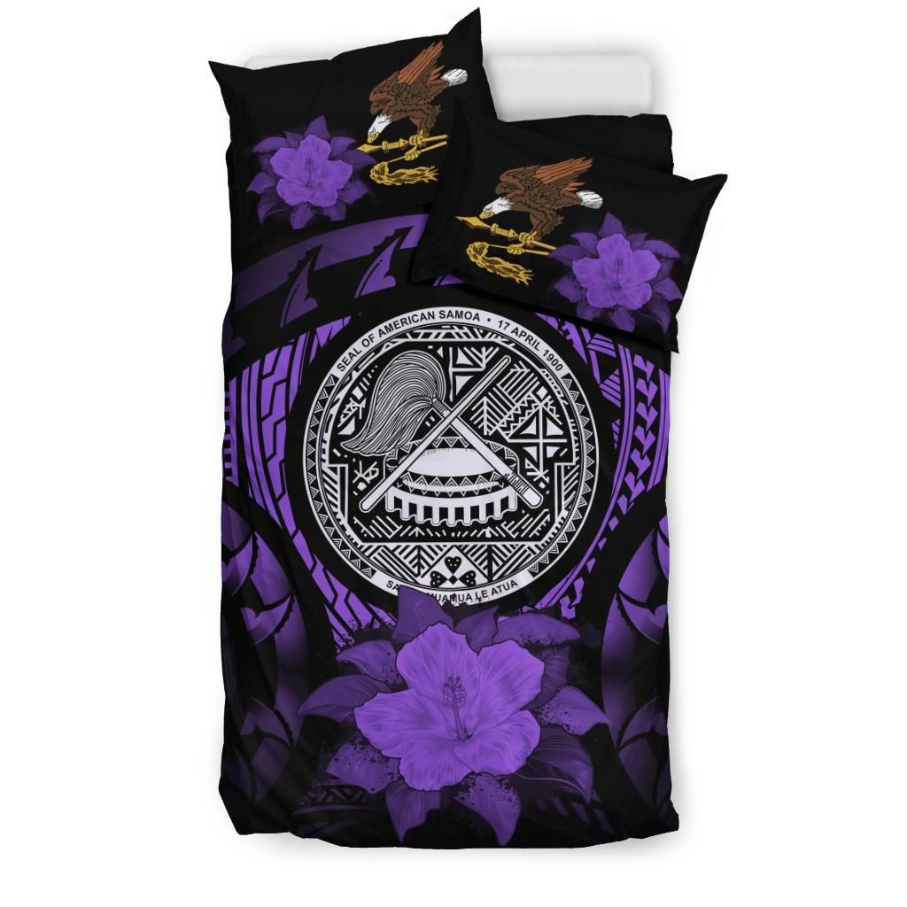 American Samoa Duvet Cover Set - American Samoa Seal & Purple Hibiscus