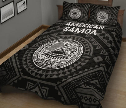 American Samoa Quilt Bed Set - Seal In Polynesian Tattoo Style ( Black)