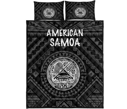 American Samoa Quilt Bed Set - Seal In Polynesian Tattoo Style ( Black)