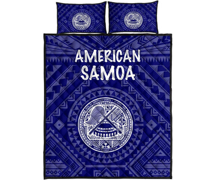 American Samoa Quilt Bed Set - Seal In Polynesian Tattoo Style ( Blue)