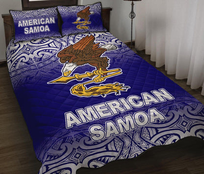 American Samoa Quilt Bed Set - American Samoa Flag Polynesian Tattoo Blue Frog